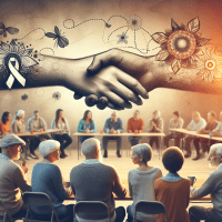Survivors sharing supportive moments at a community event