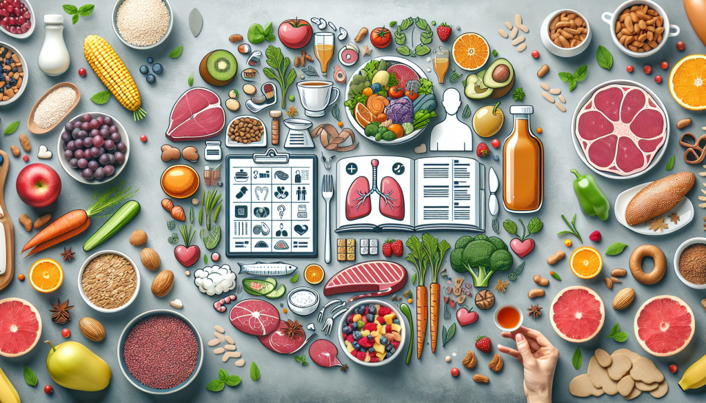 Mesothelioma diet health benefits illustration with nutrient-rich meal plan